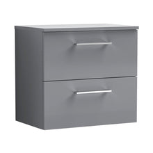 Nuie Arno 600mm Wall Hung 2 Drawer Vanity & Worktop Contemporary Satin Grey MFC Painted Matt 557x605x383mm - JJ Building Materials