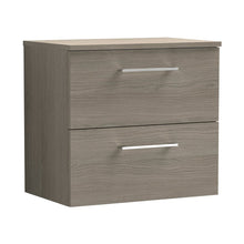 Nuie Arno 600mm Wall Hung 2 Drawer Vanity & Worktop Contemporary Solace Oak MFC Textured Woodgrain 539x605x383mm - JJ Building Materials