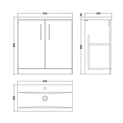 Nuie Arno 800mm Floor Standing 2 Door Vanity & Basin 1 Contemporary Anthracite Woodgrain MFC 840x810x390mm - JJ Building Materials