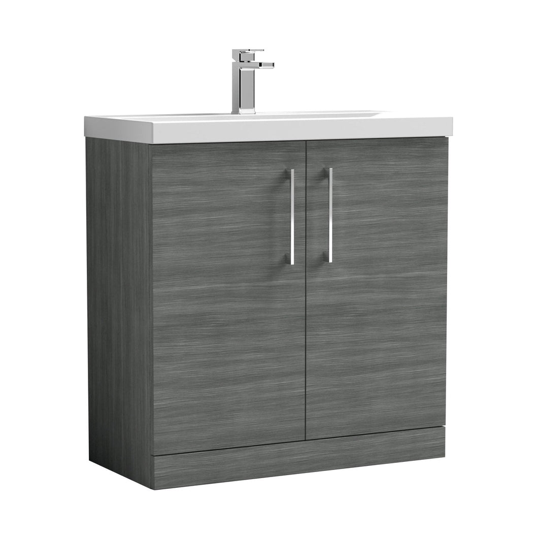 Nuie Arno 800mm Floor Standing 2 Door Vanity & Basin 1 Contemporary Anthracite Woodgrain MFC 840x810x390mm - JJ Building Materials