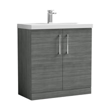 Nuie Arno 800mm Floor Standing 2 Door Vanity & Basin 1 Contemporary Anthracite Woodgrain MFC 840x810x390mm - JJ Building Materials
