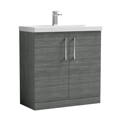 Nuie Arno 800mm Floor Standing 2 Door Vanity & Basin 1 Contemporary Anthracite Woodgrain MFC 840x810x390mm - JJ Building Materials