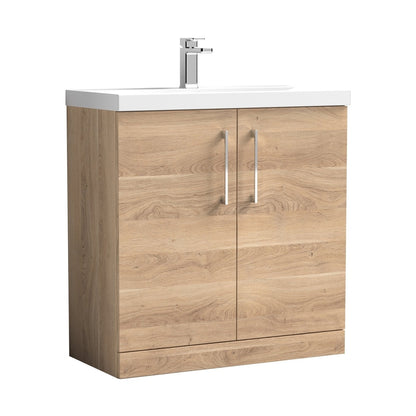 Nuie Arno 800mm Floor Standing 2-door Vanity & Basin 1 Contemporary Bleached Oak MFC 840x810x390mm - JJ Building Materials