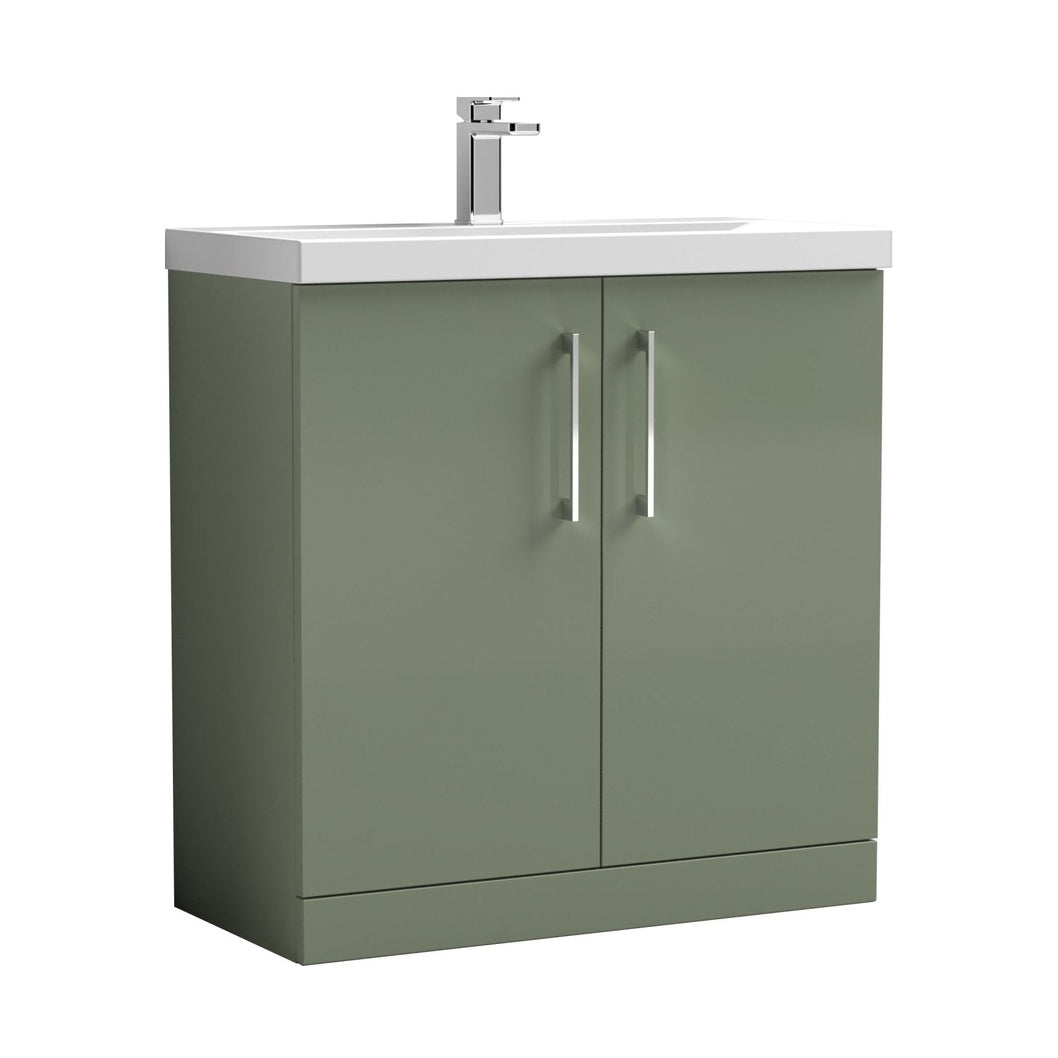Nuie Arno 800mm Floor Standing 2 Door Vanity & Basin 1 Contemporary Satin Green MFC 840x810x390mm - JJ Building Materials