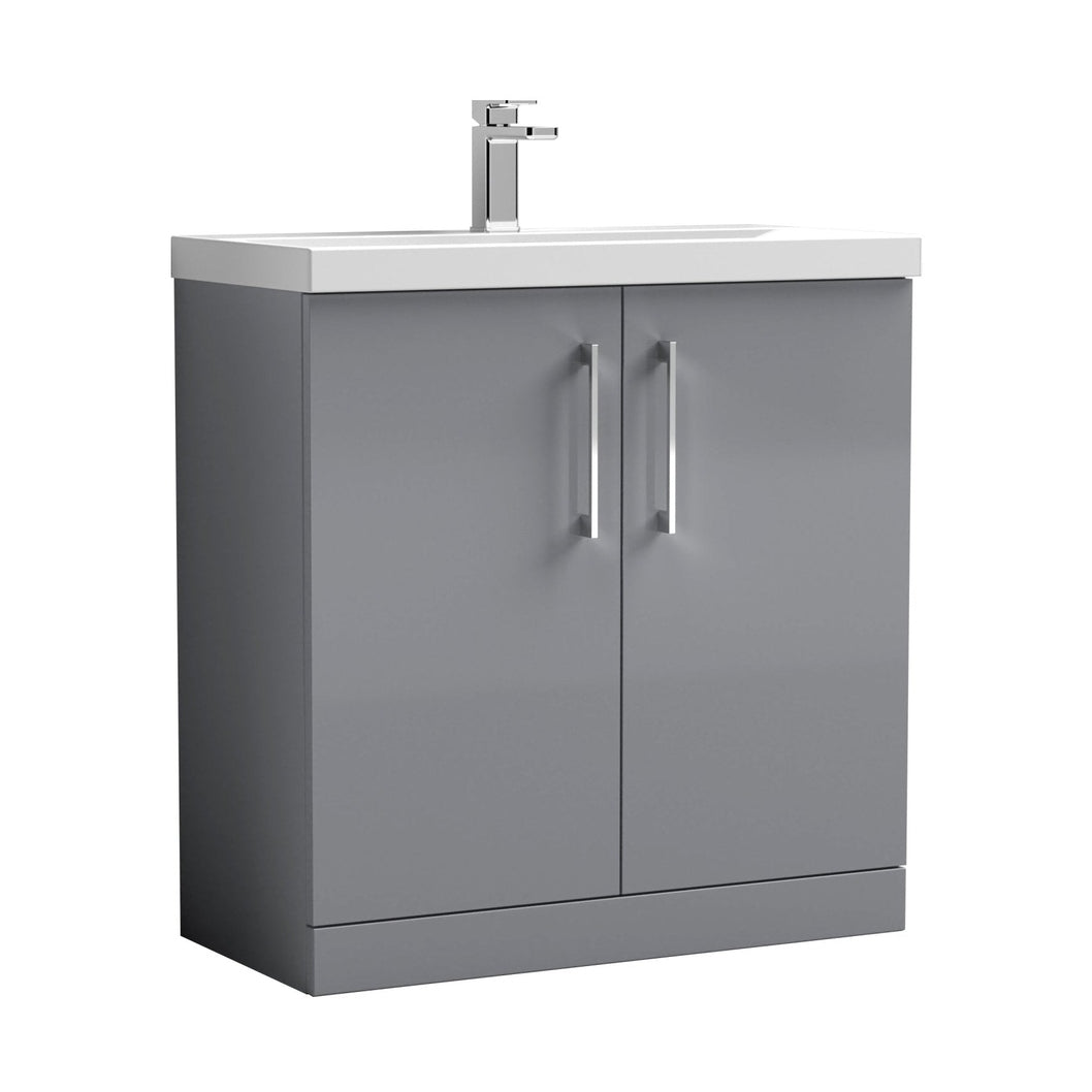 Nuie Arno 800mm Floor Standing 2 Door Vanity & Basin 1 Contemporary Satin Grey MFC 840x810x390mm - JJ Building Materials