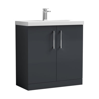 Nuie Arno 800mm Floor Standing 2 Door Vanity & Basin 1 Contemporary Soft Black MFC 840x810x390mm - JJ Building Materials