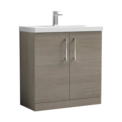 Nuie Arno 800mm Floor Standing 2 Door Vanity & Basin 1 Contemporary Solace Oak MFC 840x810x390mm - JJ Building Materials
