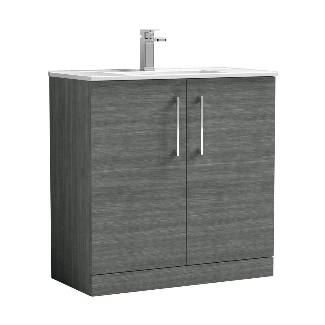 Nuie Arno 800mm Floor Standing 2 Door Vanity & Basin 2 Contemporary Anthracite Woodgrain MFC 815x800x390mm - JJ Building Materials