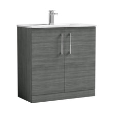 Nuie Arno 800mm Floor Standing 2 Door Vanity & Basin 2 Contemporary Anthracite Woodgrain MFC 815x800x390mm - JJ Building Materials