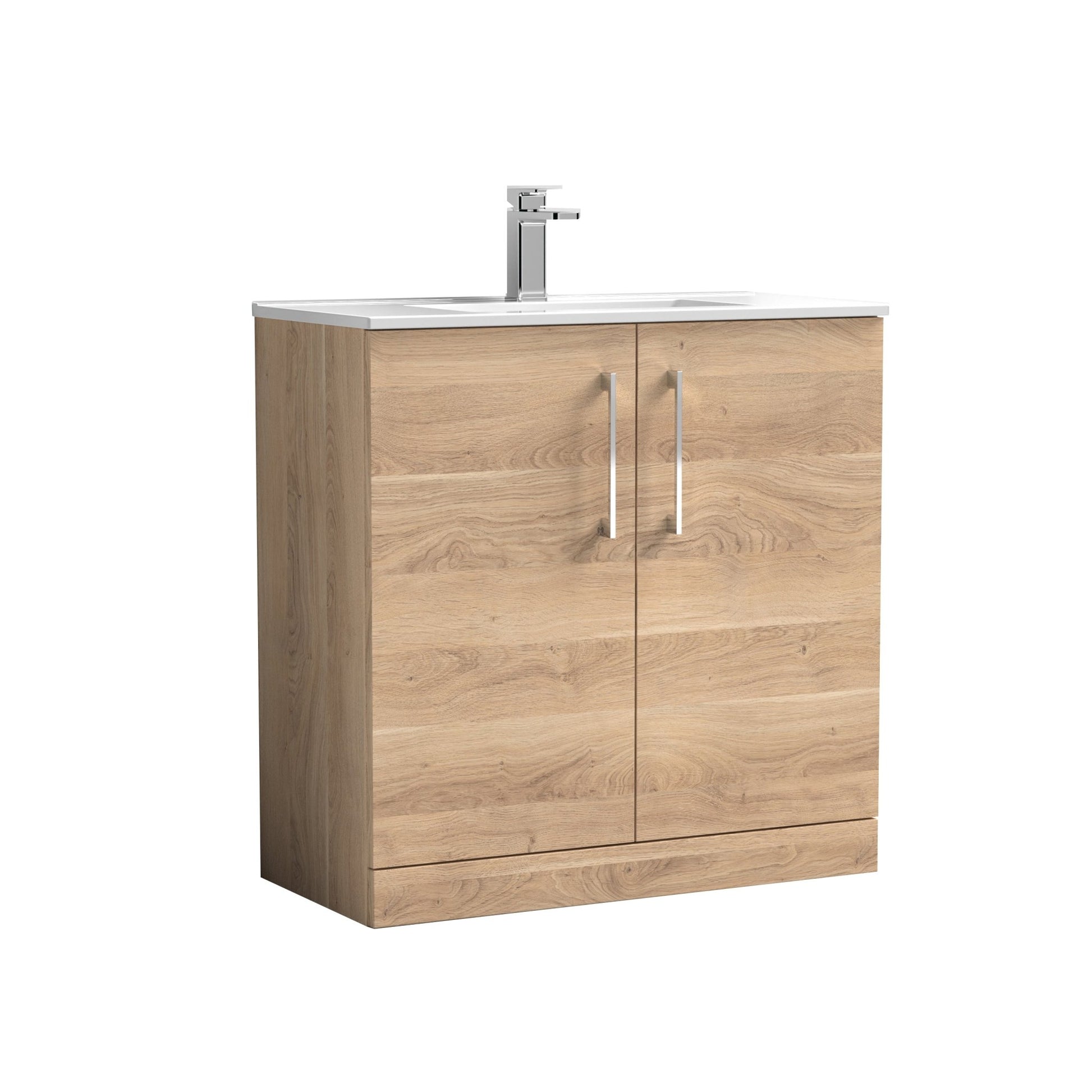 Nuie Arno 800mm Floor Standing 2-door Vanity & Basin 2 Contemporary Bleached Oak MFC 818x800x390mm - JJ Building Materials