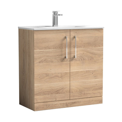 Nuie Arno 800mm Floor Standing 2-door Vanity & Basin 2 Contemporary Bleached Oak MFC 818x800x390mm - JJ Building Materials
