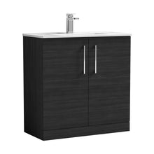 Nuie Arno 800mm Floor Standing 2 Door Vanity & Basin 2 Contemporary Charcoal Black MFC 850x800x390mm - JJ Building Materials