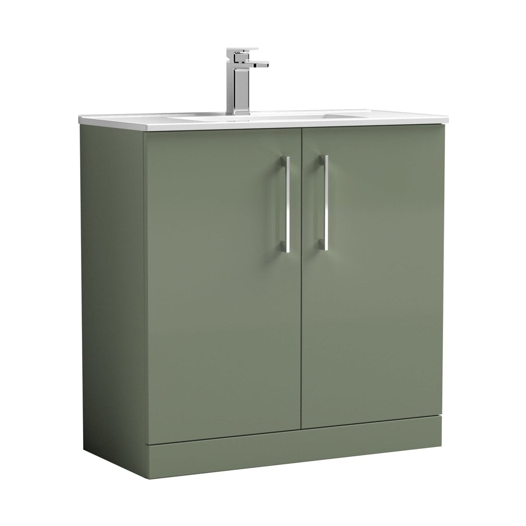 Nuie Arno 800mm Floor Standing 2 Door Vanity & Basin 2 Contemporary Satin Green MFC 815x800x390mm - JJ Building Materials
