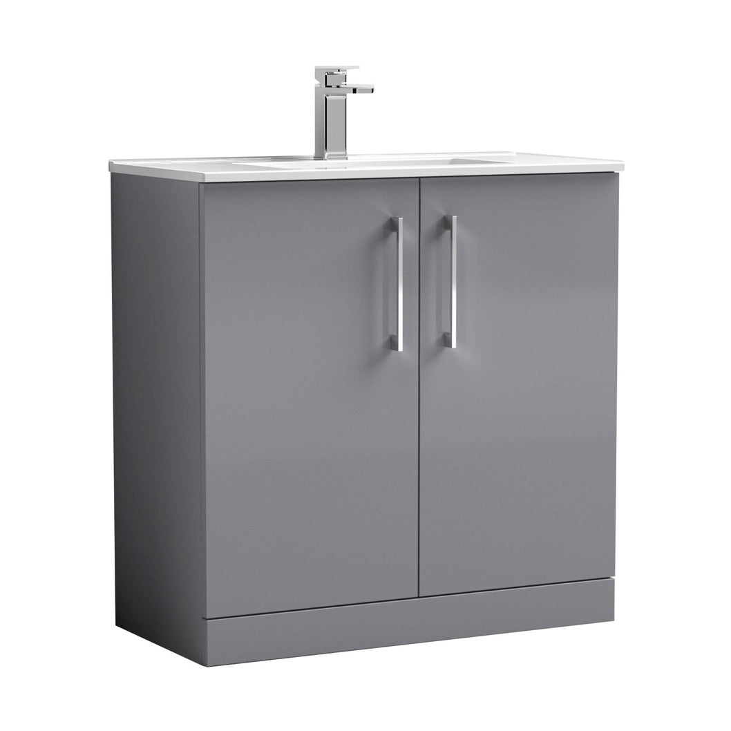Nuie Arno 800mm Floor Standing 2 Door Vanity & Basin 2 Contemporary Satin Grey MFC 815x800x390mm - JJ Building Materials