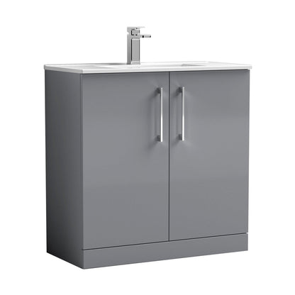 Nuie Arno 800mm Floor Standing 2 Door Vanity & Basin 2 Contemporary Satin Grey MFC 815x800x390mm - JJ Building Materials