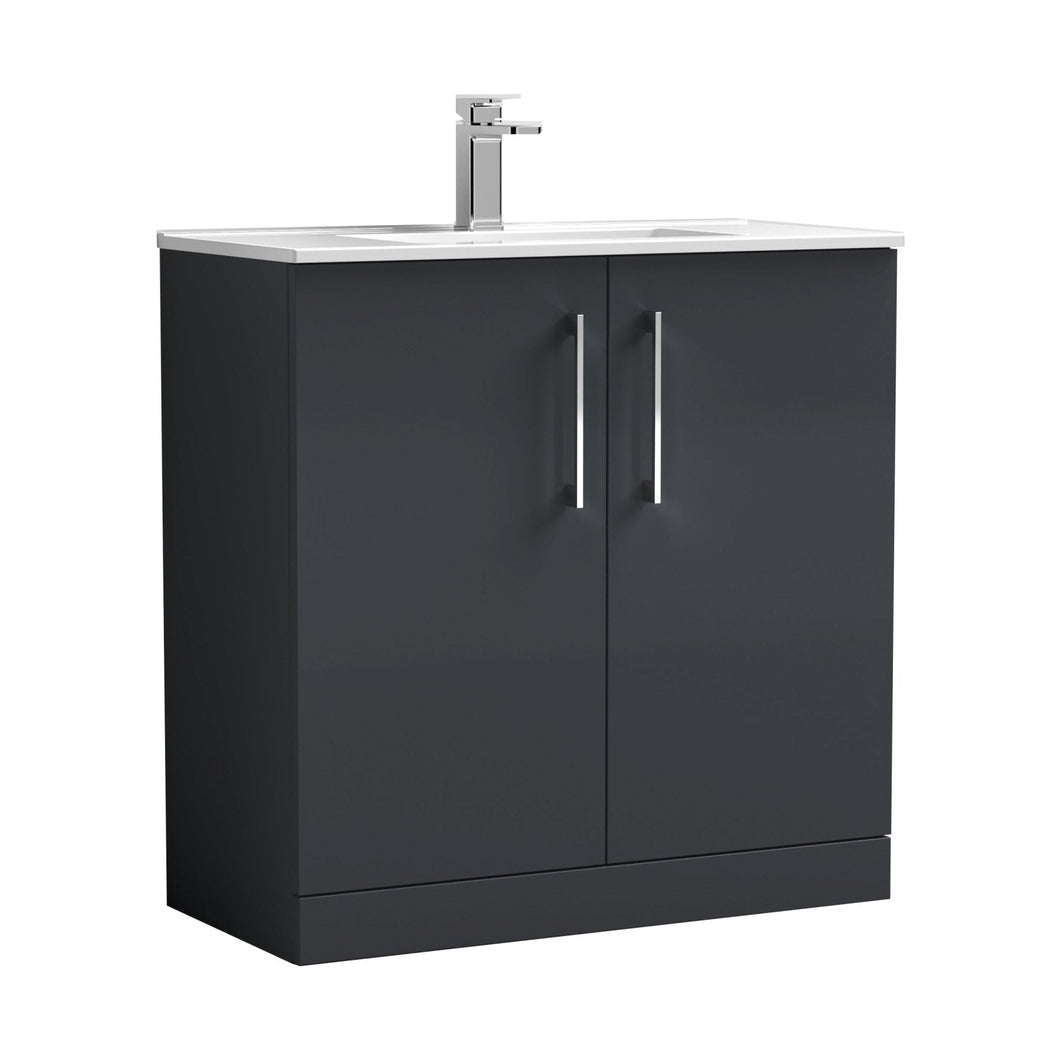 Nuie Arno 800mm Floor Standing 2 Door Vanity & Basin 2 Contemporary Soft Black MFC 815x800x390mm - JJ Building Materials