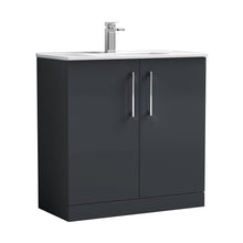 Nuie Arno 800mm Floor Standing 2 Door Vanity & Basin 2 Contemporary Soft Black MFC 815x800x390mm - JJ Building Materials