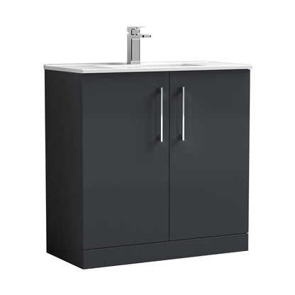 Nuie Arno 800mm Floor Standing 2 Door Vanity & Basin 2 Contemporary Soft Black MFC 815x800x390mm - JJ Building Materials