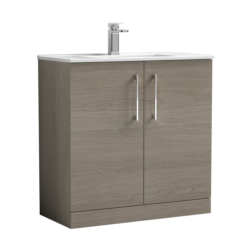 Nuie Arno 800mm Floor Standing 2 Door Vanity & Basin 2 Contemporary Solace Oak MFC 815x800x390mm - JJ Building Materials