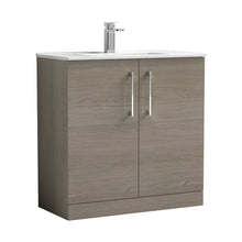 Nuie Arno 800mm Floor Standing 2 Door Vanity & Basin 2 Contemporary Solace Oak MFC 815x800x390mm - JJ Building Materials