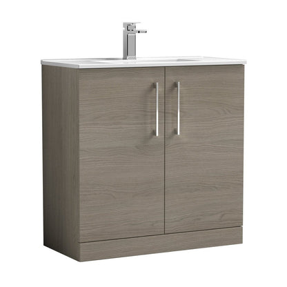 Nuie Arno 800mm Floor Standing 2 Door Vanity & Basin 2 Contemporary Solace Oak MFC 815x800x390mm - JJ Building Materials