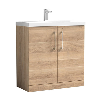 Nuie Arno 800mm Floor Standing 2-door Vanity & Basin 3 Contemporary Bleached Oak MFC 850x810x395mm - JJ Building Materials