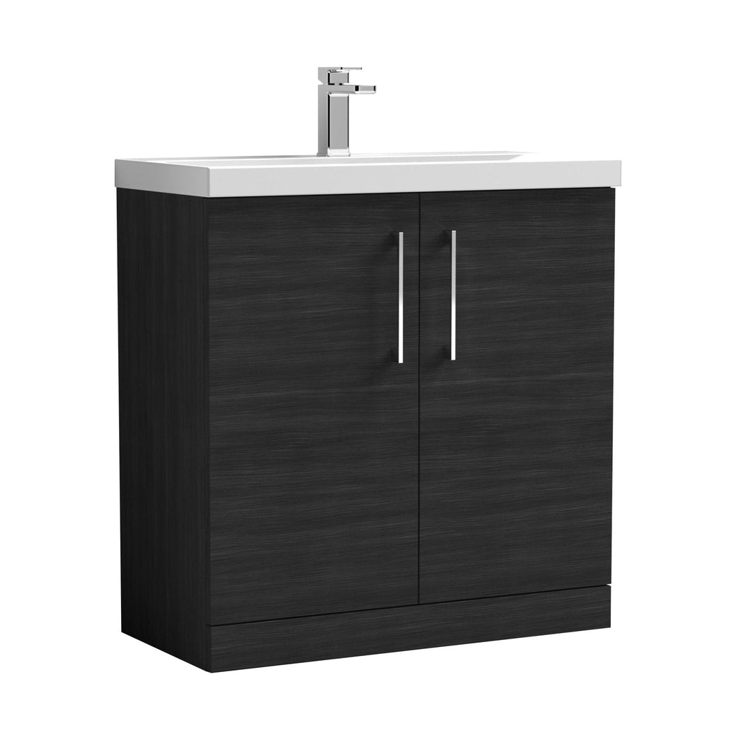 Nuie Arno 800mm Floor Standing 2 Door Vanity & Basin 3 Contemporary Charcoal Black MFC 850x810x395mm - JJ Building Materials