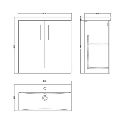 Nuie Arno 800mm Floor Standing 2-door Vanity & Basin 3 Contemporary Midnight Blue MFC 850x810x395mm - JJ Building Materials