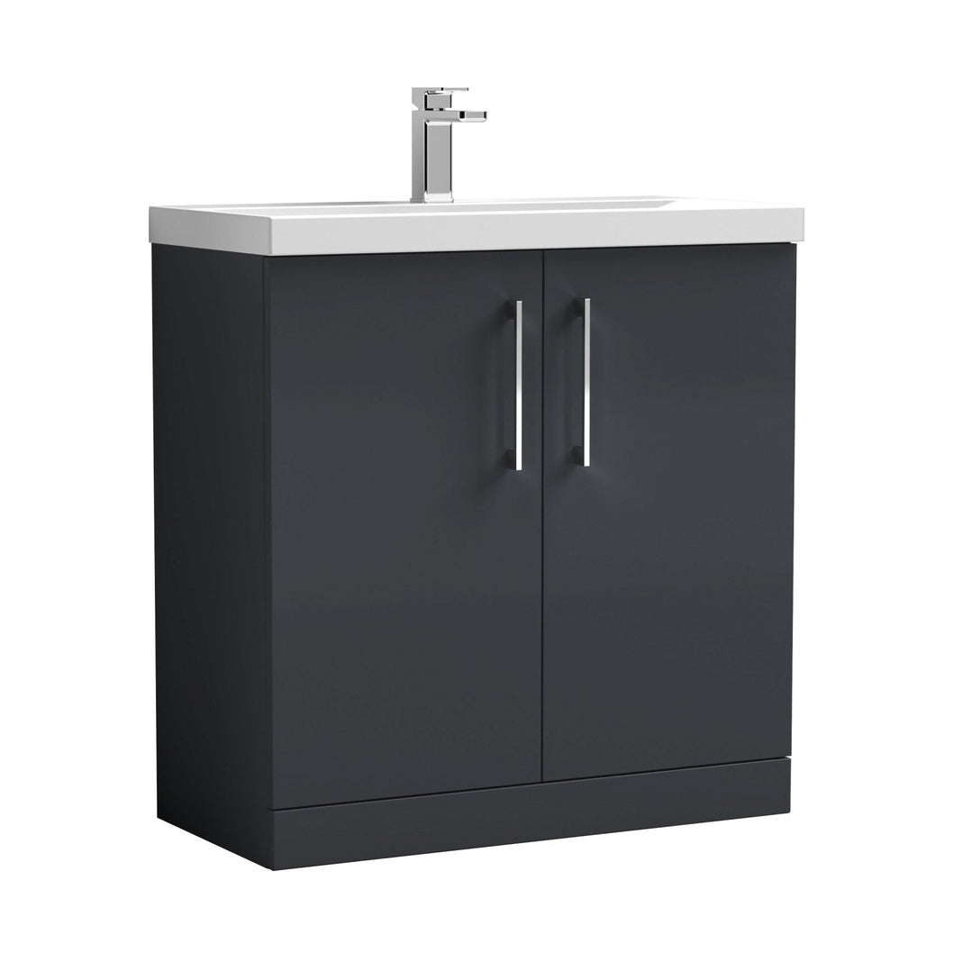 Nuie Arno 800mm Floor Standing 2 Door Vanity & Basin 3 Contemporary Soft Black MFC 850x810x395mm - JJ Building Materials