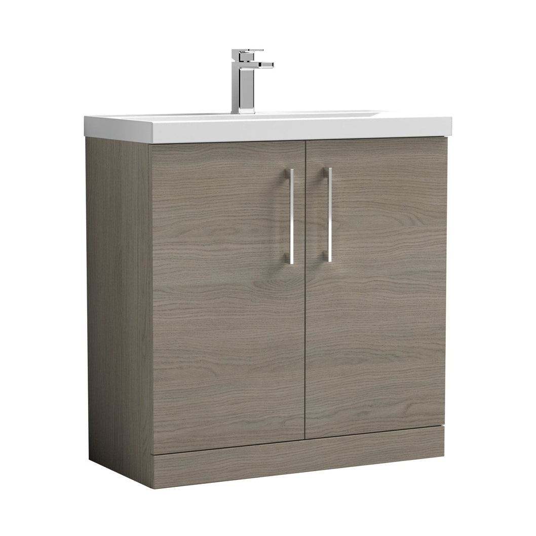 Nuie Arno 800mm Floor Standing 2 Door Vanity & Basin 3 Contemporary Solace Oak MFC 850x810x395mm - JJ Building Materials