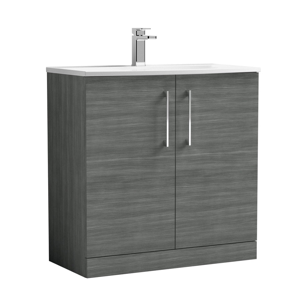 Nuie Arno 800mm Floor Standing 2 Door Vanity & Basin 4 Contemporary Anthracite Woodgrain MFC 830x810x440mm - JJ Building Materials
