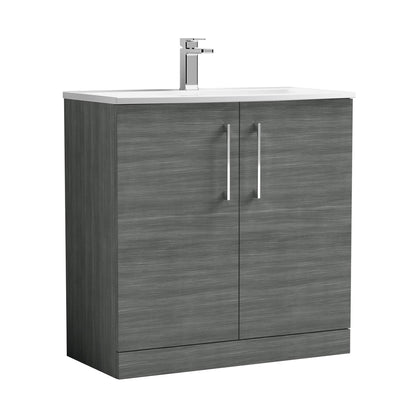 Nuie Arno 800mm Floor Standing 2 Door Vanity & Basin 4 Contemporary Anthracite Woodgrain MFC 830x810x440mm - JJ Building Materials