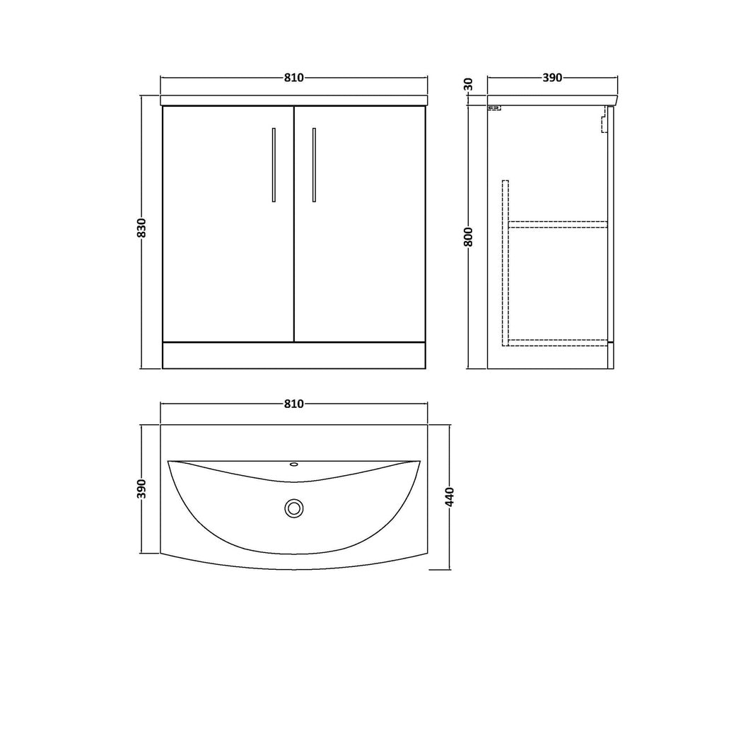 Nuie Arno 800mm Floor Standing 2-door Vanity & Basin 4 Contemporary Bleached Oak MFC 830x810x440mm - JJ Building Materials