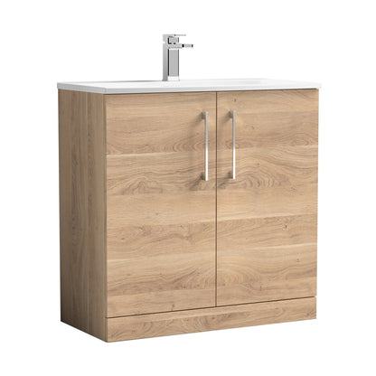 Nuie Arno 800mm Floor Standing 2-door Vanity & Basin 4 Contemporary Bleached Oak MFC 830x810x440mm - JJ Building Materials