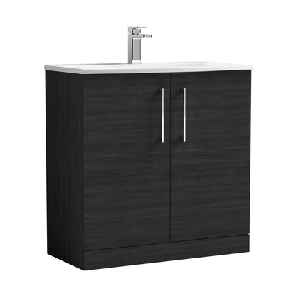 Nuie Arno 800mm Floor Standing 2 Door Vanity & Basin 4 Contemporary Charcoal Black MFC 830x810x440mm - JJ Building Materials