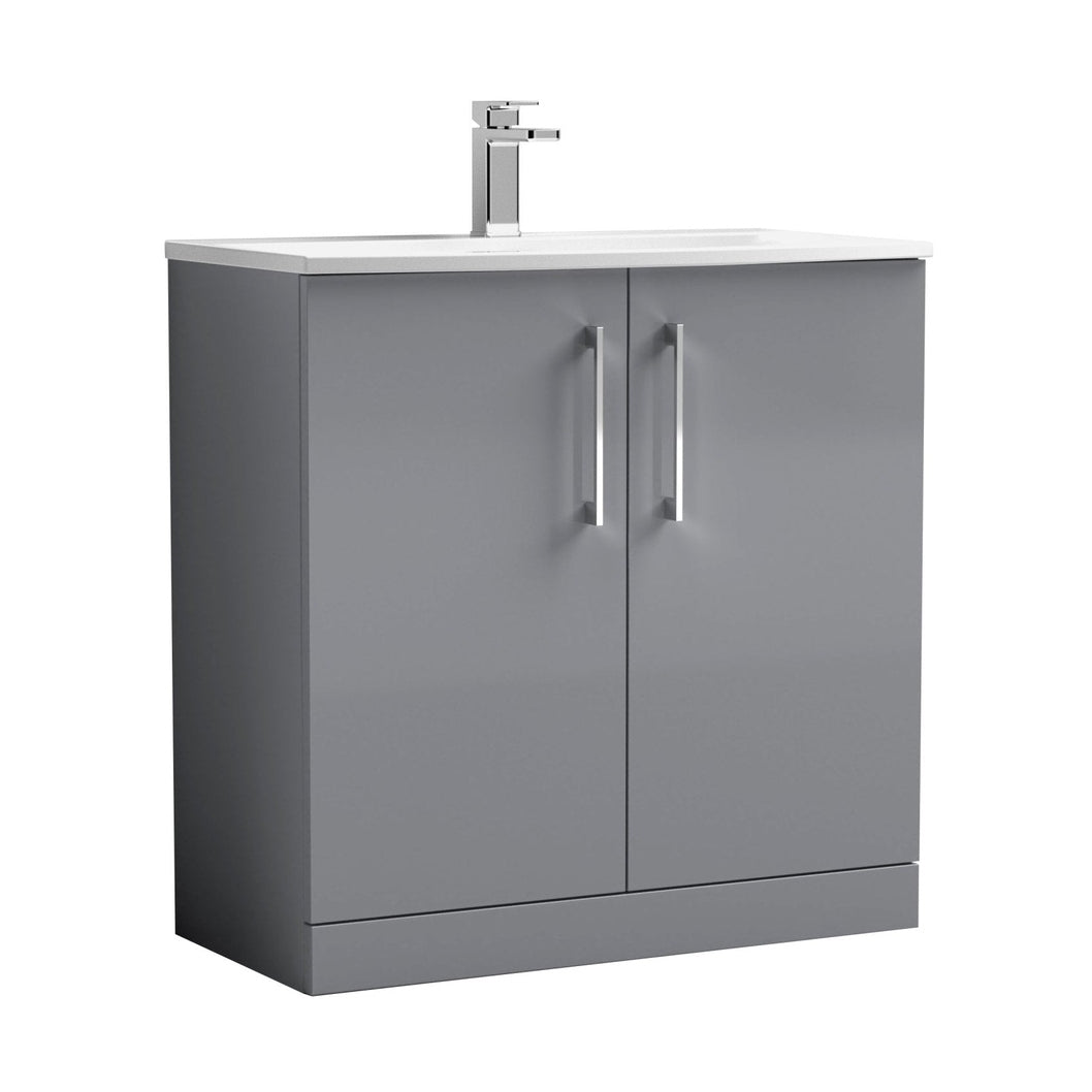 Nuie Arno 800mm Floor Standing 2 Door Vanity & Basin 4 Contemporary Satin Grey MFC 830x810x440mm - JJ Building Materials