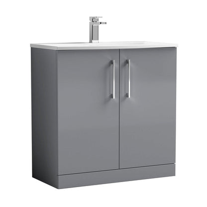 Nuie Arno 800mm Floor Standing 2 Door Vanity & Basin 4 Contemporary Satin Grey MFC 830x810x440mm - JJ Building Materials