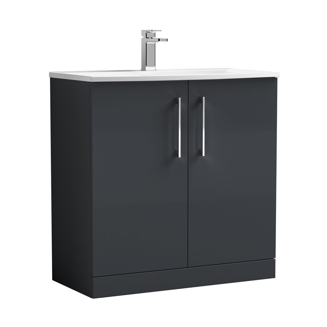 Nuie Arno 800mm Floor Standing 2 Door Vanity & Basin 4 Contemporary Soft Black MFC 830x810x440mm - JJ Building Materials