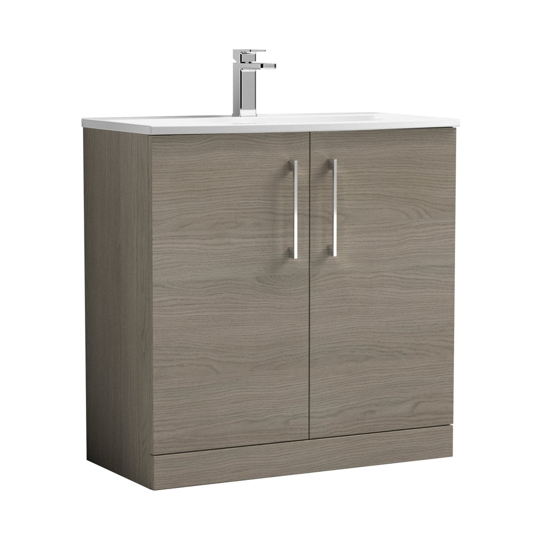 Nuie Arno 800mm Floor Standing 2 Door Vanity & Basin 4 Contemporary Solace Oak MFC 830x810x440mm - JJ Building Materials