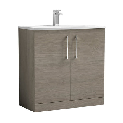 Nuie Arno 800mm Floor Standing 2 Door Vanity & Basin 4 Contemporary Solace Oak MFC 830x810x440mm - JJ Building Materials