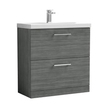Nuie Arno 800mm Floor Standing 2 Drawer Vanity & Basin 1 Contemporary Anthracite Woodgrain MFC 840x810x390mm - JJ Building Materials