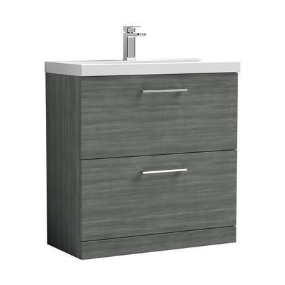 Nuie Arno 800mm Floor Standing 2 Drawer Vanity & Basin 1 Contemporary Anthracite Woodgrain MFC 840x810x390mm - JJ Building Materials