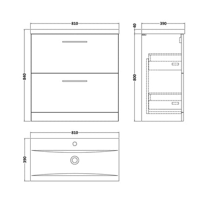 Nuie Arno 800mm Floor Standing 2-drawer Vanity & Basin 1 Contemporary Midnight Blue MFC 840x810x390mm - JJ Building Materials