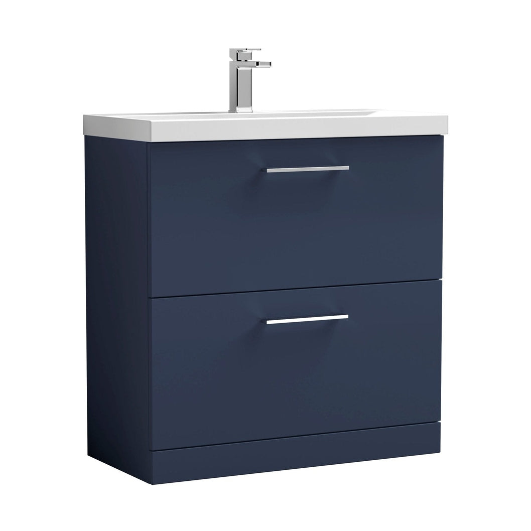 Nuie Arno 800mm Floor Standing 2-drawer Vanity & Basin 1 Contemporary Midnight Blue MFC 840x810x390mm - JJ Building Materials