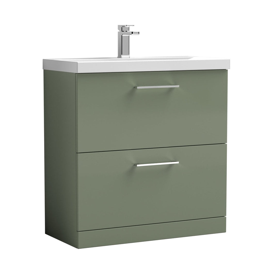 Nuie Arno 800mm Floor Standing 2 Drawer Vanity & Basin 1 Contemporary Satin Green MFC 840x810x390mm - JJ Building Materials