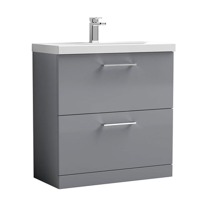 Nuie Arno 800mm Floor Standing 2 Drawer Vanity & Basin 1 Contemporary Satin Grey MFC 850x810x390mm - JJ Building Materials