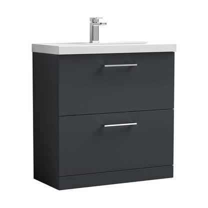 Nuie Arno 800mm Floor Standing 2 Drawer Vanity & Basin 1 Contemporary Soft Black MFC 850x810x390mm - JJ Building Materials