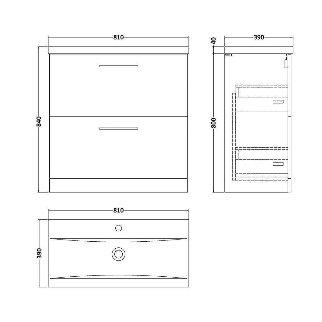 Nuie Arno 800mm Floor Standing 2 Drawer Vanity & Basin 1 Contemporary Solace Oak MFC 840x810x390mm - JJ Building Materials