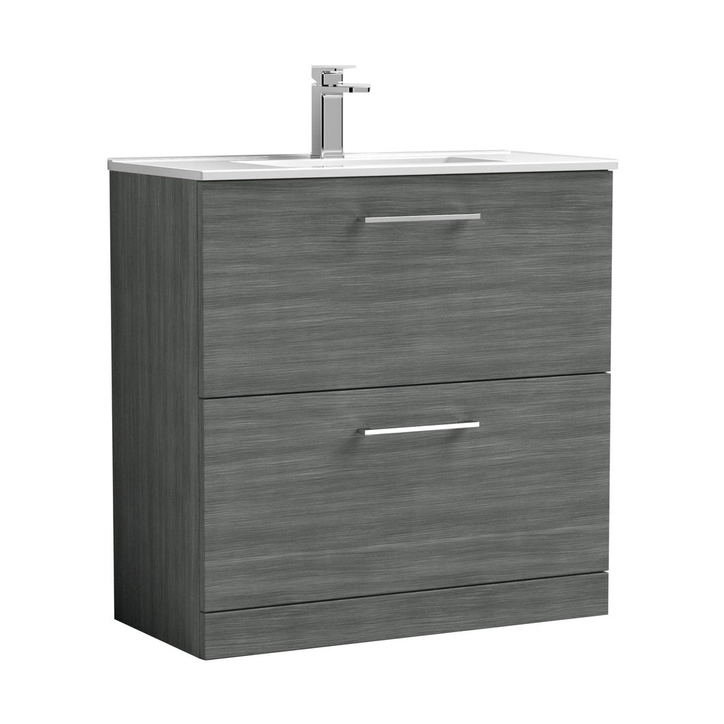 Nuie Arno 800mm Floor Standing 2 Drawer Vanity & Basin 2 Contemporary Anthracite Woodgrain MFC 818x800x390mm - JJ Building Materials