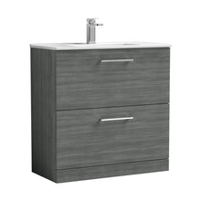 Nuie Arno 800mm Floor Standing 2 Drawer Vanity & Basin 2 Contemporary Anthracite Woodgrain MFC 818x800x390mm - JJ Building Materials